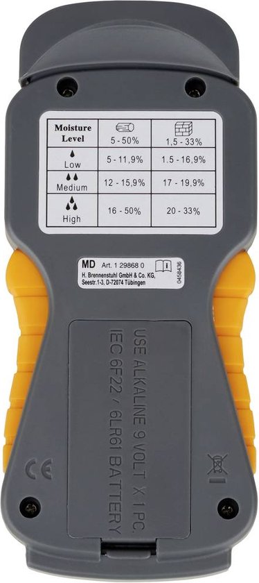 Brennenstuhl Vochtmeter MD (Vochtigheidsmeter voor hout/wanden/bouwmateriaal, met LCD Display) Antraciet/Geel - Brennenstuhl