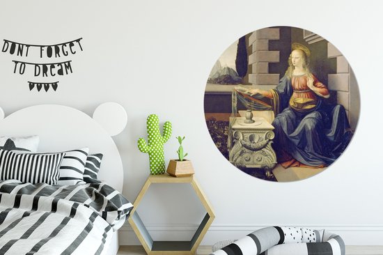 WallCircle - Wandcirkel ⌀ 140 - The Annunciation - Leonardo da Vinci - Ronde schilderijen woonkamer - Wandbord rond - Muurdecoratie cirkel - Kamer decoratie binnen - Wanddecoratie muurcirkel - Woonaccessoires