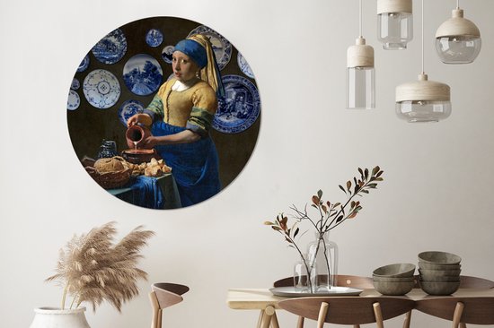 Wandcirkel Oude Meesters - Muurcirkel - Aluminium - ⌀ 120 - Melkmeisje - Meisje met de parel - Vermeer"