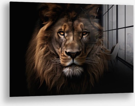 Wallfield™ - Lion HZ | Glasschilderij | Gehard glas | 40 x 60 cm | Magnetisch Ophangsysteem