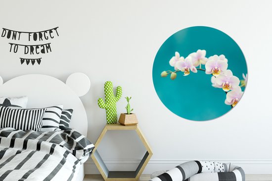 WallCircle - Wandcirkel ⌀ 90 - Orchidee - Bloemen - Plant - Wit - Paars - Ronde schilderijen woonkamer - Wandbord rond - Muurdecoratie cirkel - Kamer decoratie binnen - Wanddecoratie muurcirkel - Woonaccessoires