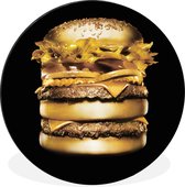 WallCircle - Wandcirkel - Muurcirkel - Gouden hamburger op een zwarte achtergrond. - Aluminium - Dibond - ⌀ 30 cm - Binnen en Buiten