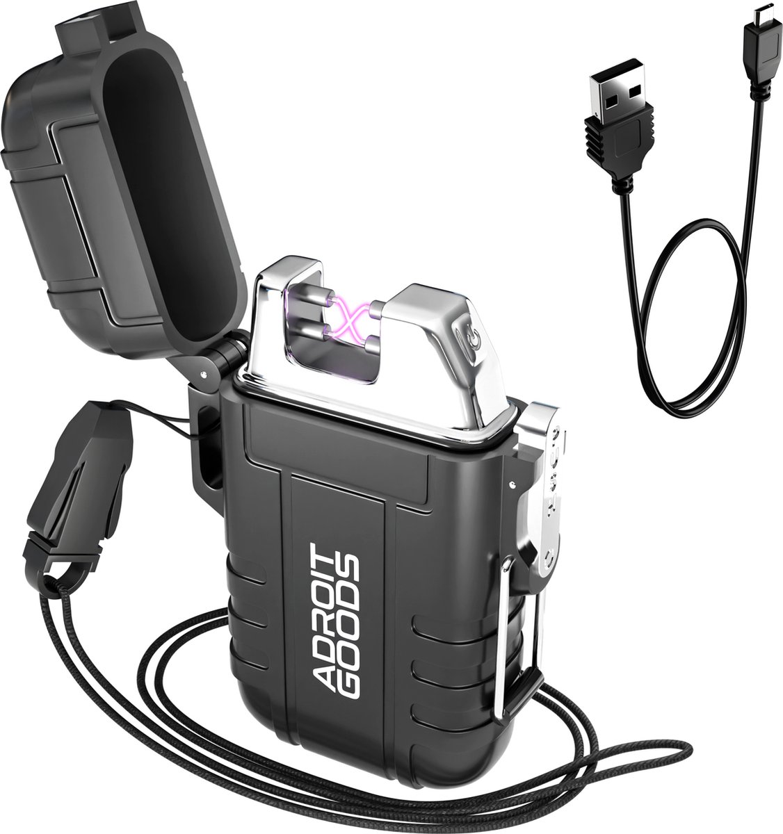 Goedkoopste AdroitGoods Elektrische Plasma Aansteker - USB oplaadbaar - Met Draagkoord & Oplaadkabel - Zwart