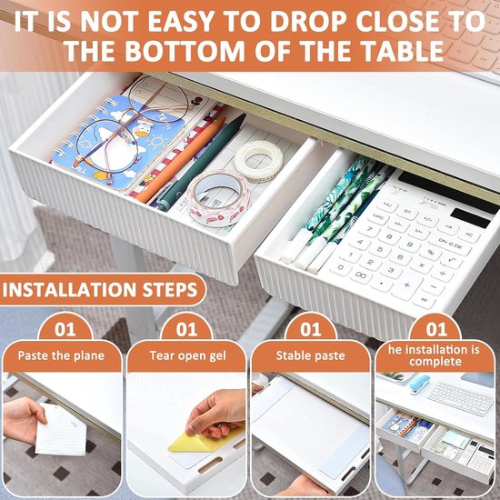 Gemsaya Organizer voor onder bureau, zelfklevend, metaal, verborgen