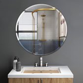Spiegel rond, 40 x 40 cm, ronde spiegel met schroeven en hanger, ronde badkamerspiegel, om op te hangen, wandspiegel, rond, voor badkamer, slaapkamer, woonkamer, hal, decoratie, wit
