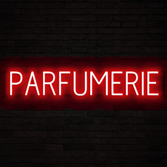 PARFUMERIE - Lichtreclame Neon LED bord verlicht | SpellBrite | 91,72 x 16 cm | 6 Dimstanden & 8 Lichtanimaties | Reclamebord neon verlichting