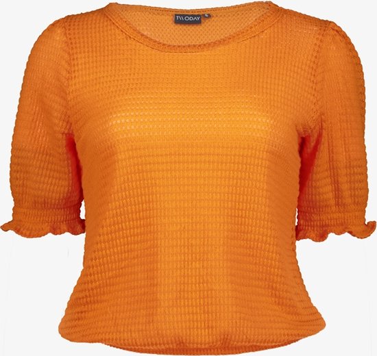 TwoDay dames top met ruches oranje - Maat XL