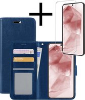 Hoes Geschikt voor Samsung A55 Hoesje Book Case Hoes Flip Cover Wallet Bookcase Met Screenprotector - Donkerblauw