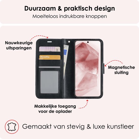Étui adapté pour Samsung A55 Case Book Case Cover Flip Cover Wallet Bookcase - Zwart