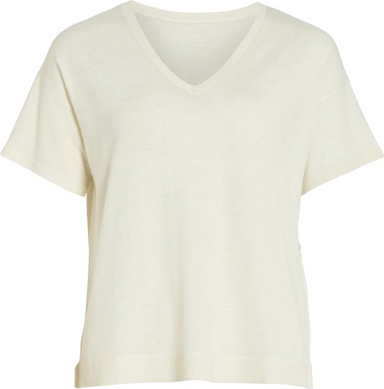 Vila T-shirt Viabella Rev S/s V-neck Knit Top - 14089540 Egret Dames Maat - L