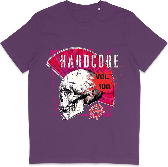 Heren Dames Muziek T Shirt - Hardcore Skull - Paars - S