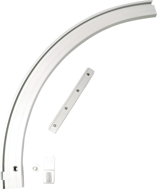 Bocht voor aluminium gordijnrail met enkele rail, links, wit, 20 x 20 cm