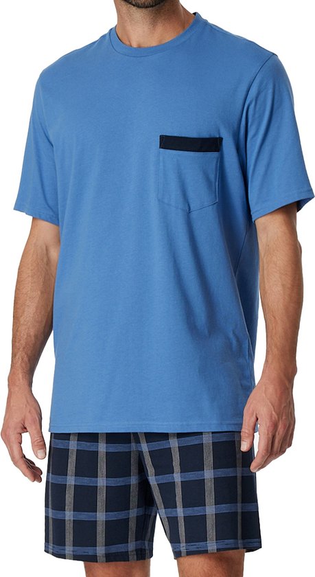 Schiesser Pyjama korte broek - 899 Blue - maat S (S) - Heren Volwassenen - 100% katoen- 180261-899-S