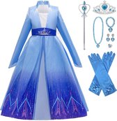 Prinsessenjurk meisje - Elsa jurk - Maat 104/110 (110) - Toverstaf - Tiara - Lange prinsessenhandschoenen - Carnavalskleding - Cadeau meisje - Verkleedkleren - Kleed
