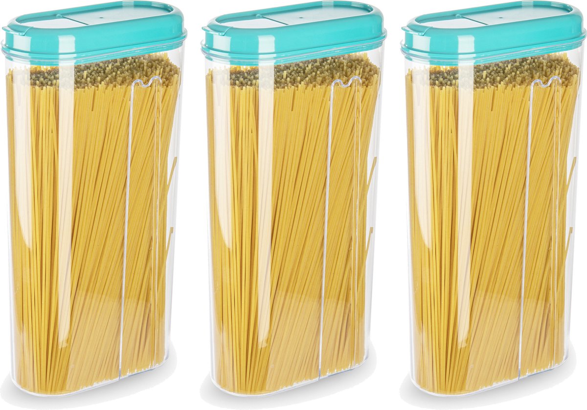 Plasticforte Voedselcontainer strooibus - 3x - blauw - 2350 ml - kunststof - voorraadpotten