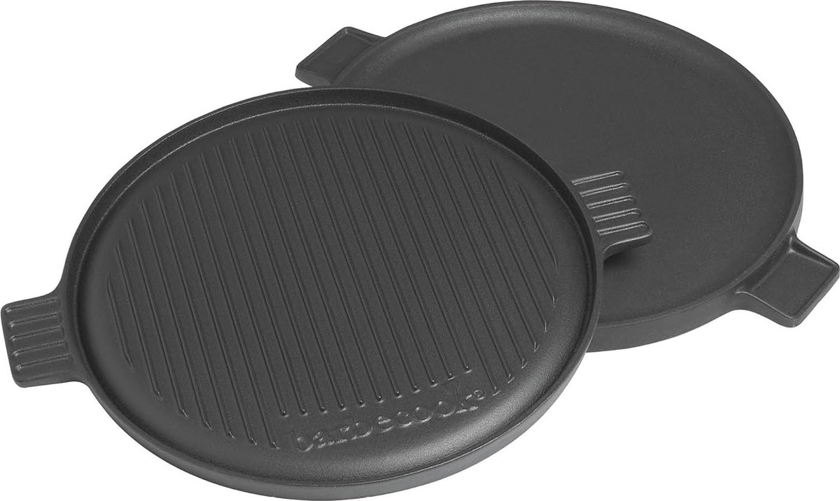 Universele grillplaat gietijzer met platte en geribbelde kant, rond, 36 cm