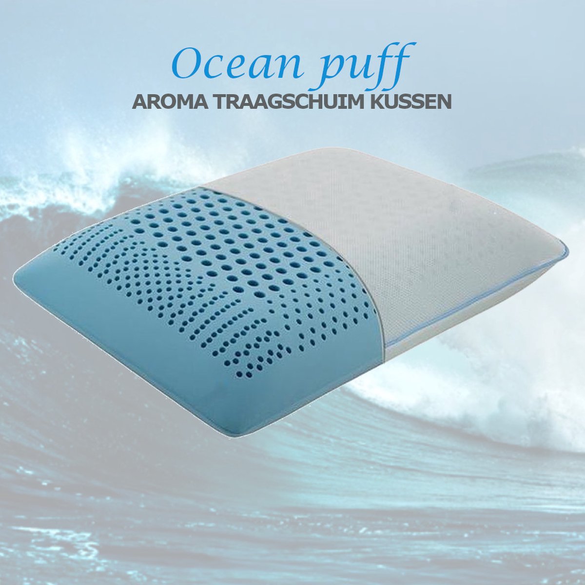 Aromatherapie Hoofdkussens Traagschuim, Therapie Orthopedisch Slaapkussen, Nekklachten, Slaapkussen met Aroma , Ergonomisch Kussen, Memory Foam Kussen, Orthopedisch Kussen, Hoofdkussens, OCEAN PUFF, 60x40x15 cm