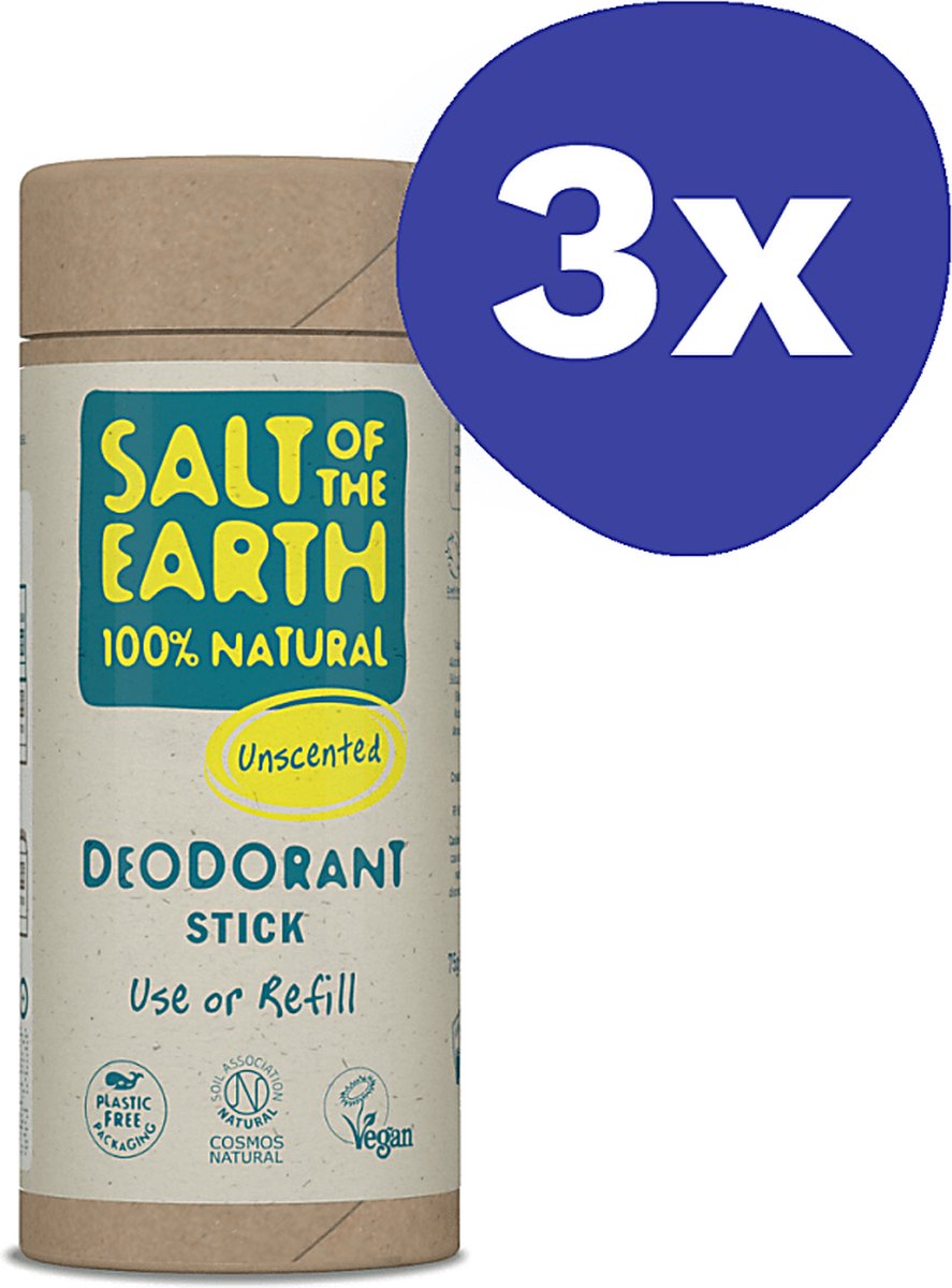 Goedkoopste Salt of the Earth Unscented Deodorant Stick - Use or Refill (3x 75gr