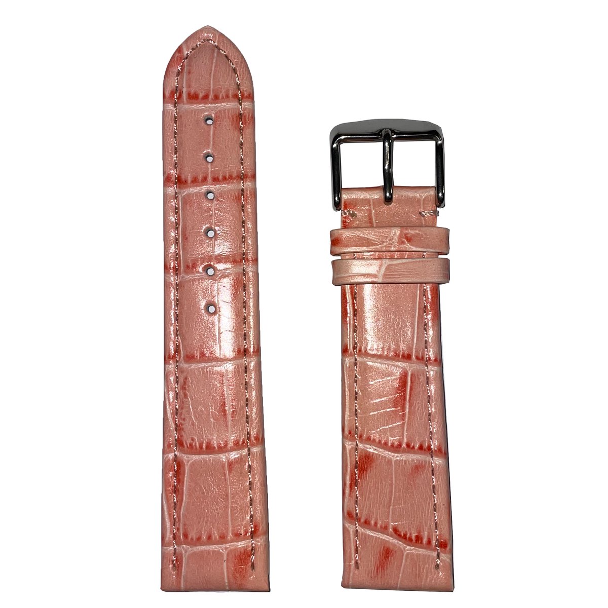 Horlogeband - 22mm - Licht roze - Echt leer in croco print - Roestvrijstalen gesp