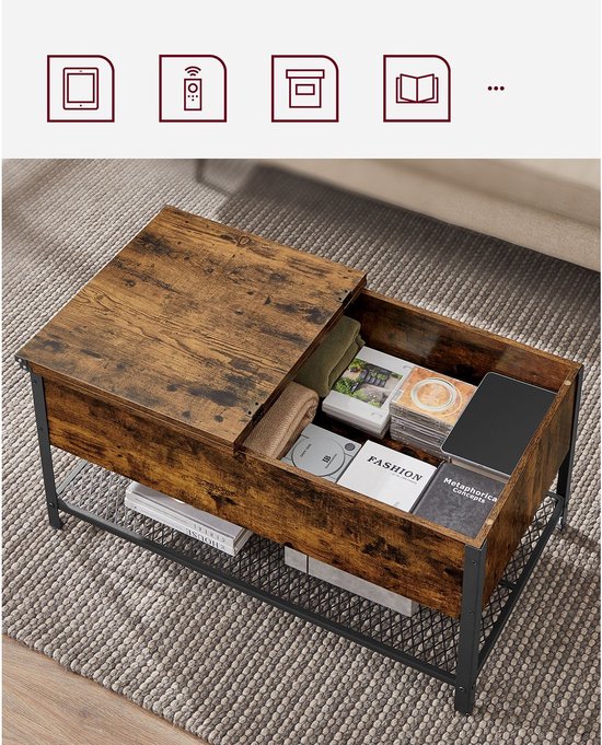 Vierkante Salontafel Met Opklapbaar Blad, 1 Lade En Verborgen Vakken Inclusief Led Wit