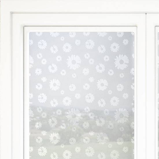 Raamfolie anti inkijk zelfklevend - Plakfolie zonder lijm voor ramen en badkamer - 200 x 45 cm - Lichtdoorlatend - Matglas met madeliefjes