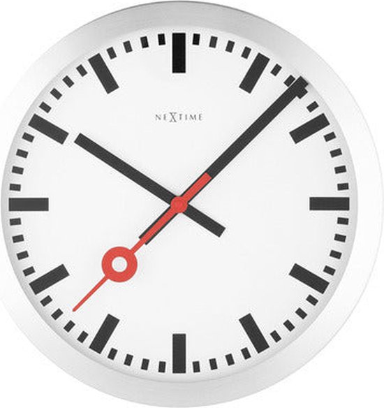NeXtime Station Brushed - Horloge - Mouvement silencieux - Klok de station - Rond - Aluminium - Ø19 cm - Wit