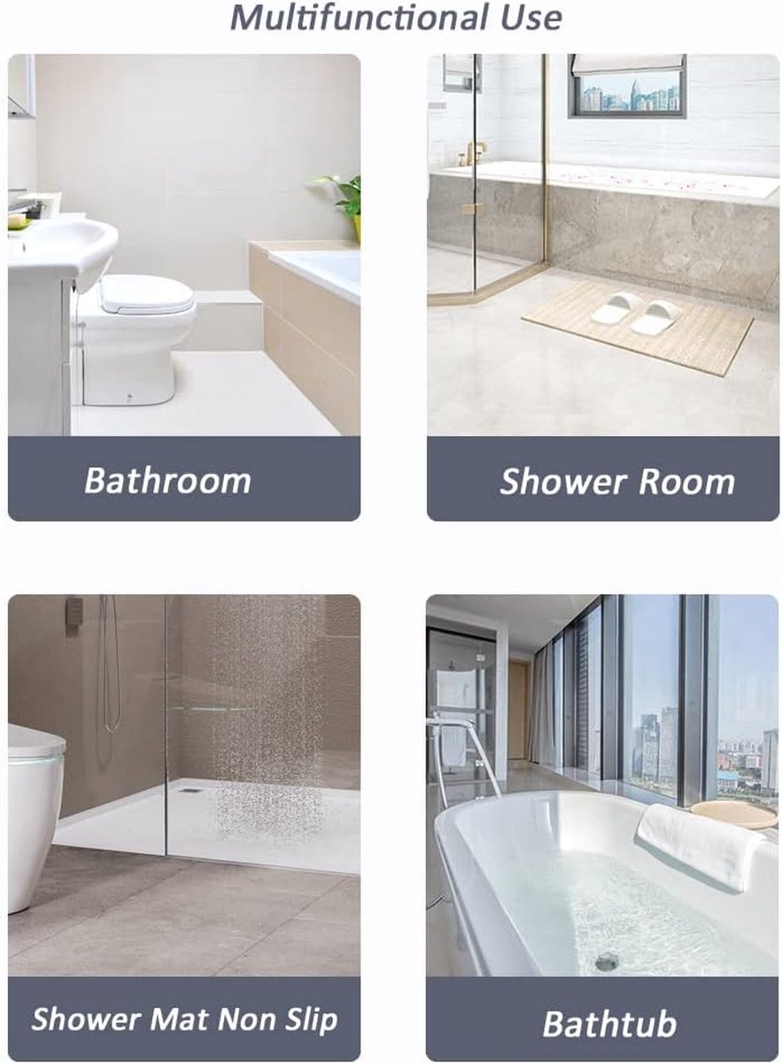Tapis De Douche Antidérapant 40x70cm Gris - Avec Ventouses Et Coussin Massant - Lavable En Machine - Sécurité Bain Enfants Et Seniors
