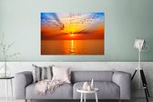 Wanddecoratie Metaal - Aluminium Schilderij Industrieel - Zonsondergang - Zee - Lucht - Oranje - Horizon - Water - 180x120 cm - Dibond - Foto op aluminium - Industriële muurdecoratie - Voor de woonkamer/slaapkamer