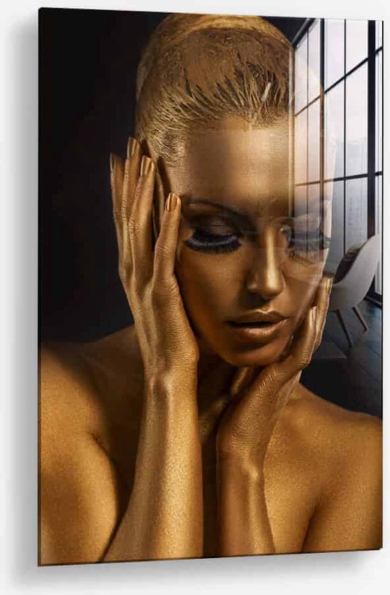 Wallfield™ - Dripped In Gold | Glasschilderij | Gehard glas | 60 x 90 cm | Magnetisch Ophangsysteem