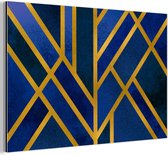 Wanddecoratie Metaal - Aluminium Schilderij Industrieel - Goud - Blauw - Patroon - 90x60 cm - Dibond - Foto op aluminium - Industriële muurdecoratie - Voor de woonkamer/slaapkamer
