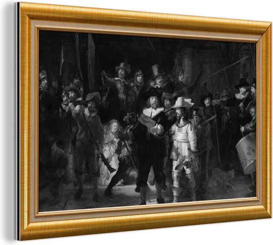 Décoration murale Métal - Peinture Aluminium Industriel - Nachtwacht - Van Rijn - Cadre - Or - 150x100 cm - Dibond - Photo sur aluminium - Décoration murale industrielle - Pour le salon/chambre