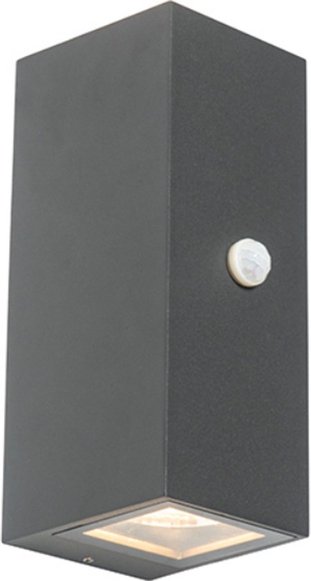 QAZQA baleno - Moderne Wandlamp met Bewegingsmelder | Bewegingssensor | sensor Up Down voor buiten - 2 lichts - D 102 mm - Donkergrijs - Buitenverlichting