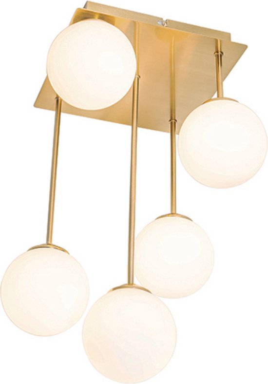 QAZQA athens-opal - Moderne Plafondlamp - 5 lichts - L 25.5 cm - Goud - Woonkamer | Slaapkamer | Keuken