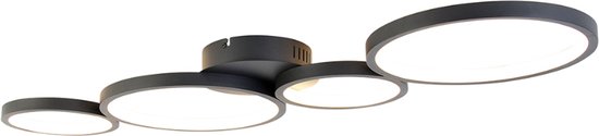 QAZQA lupolo - Moderne Dimbare LED Plafondlamp met Dimmer - 4 lichts - L 100 cm - Zwart - Woonkamer | Slaapkamer | Keuken
