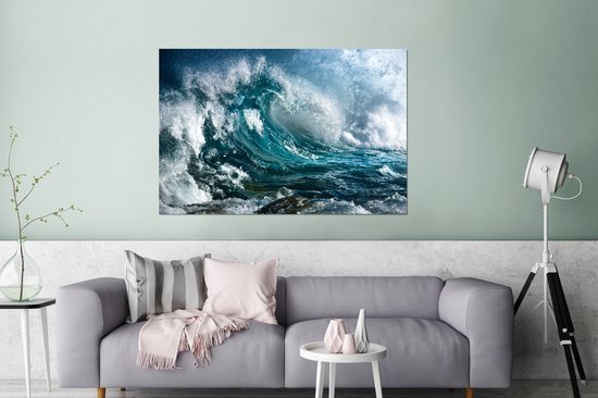 Wanddecoratie Metaal - Aluminium Schilderij Industrieel - Oceaan - Golf - Water - 180x120 cm - Dibond - Foto op aluminium - Industriële muurdecoratie - Voor de woonkamer/slaapkamer