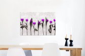 Wanddecoratie Metaal - Aluminium Schilderij Industrieel - Bloemen - Tulpen - Paars - 90x60 cm - Dibond - Foto op aluminium - Industriële muurdecoratie - Voor de woonkamer/slaapkamer