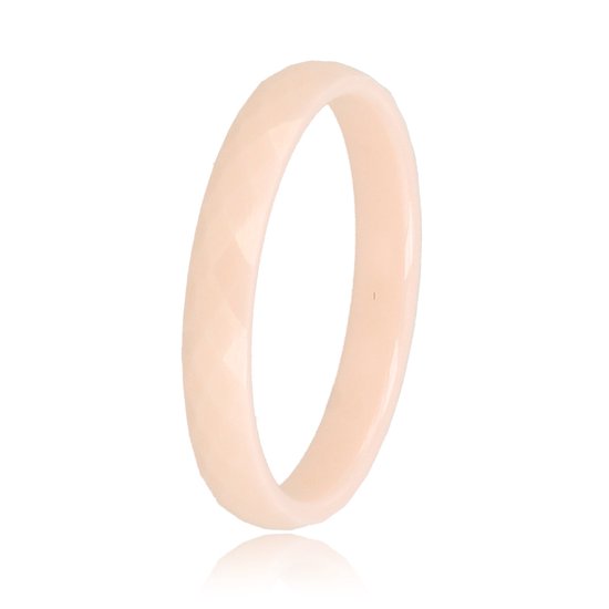My Bendel - Keramieken ring facet geslepen peach 3mm - Keramische, onbreekbare, mooie zalmkleurige dames ring - Verkleurt niet - Met luxe cadeauverpakking