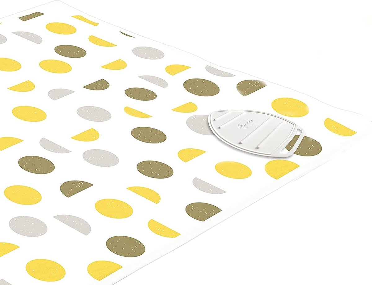 Strijkmat/pad (groot 119,4 x 71,1 cm) met 3 mm bekleding en siliconen strijkijzerhouder om te stomen op tafelblad of bed, hittebestendig, quilt- en reisdeken, gele maan