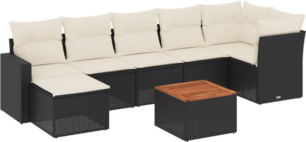 vidaXL 8-delige - Loungeset - met - kussens - poly - rattan - zwart