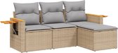vidaXL - 4-delige - Loungeset - met - kussens - poly - rattan - beige
