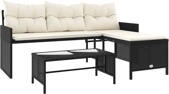 vidaXL-Tuinbank-met-tafel-en-kussens-L-vormig-poly-rattan-zwart