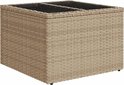 Table d'appoint carrée beige pour un salon modulaire. La table est en tressage polyrotin et possède un plateau en verre.