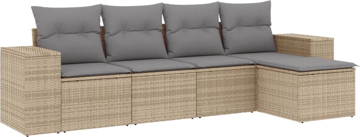 vidaXL 5-delige - Loungeset - met - kussens - poly - rattan - beige