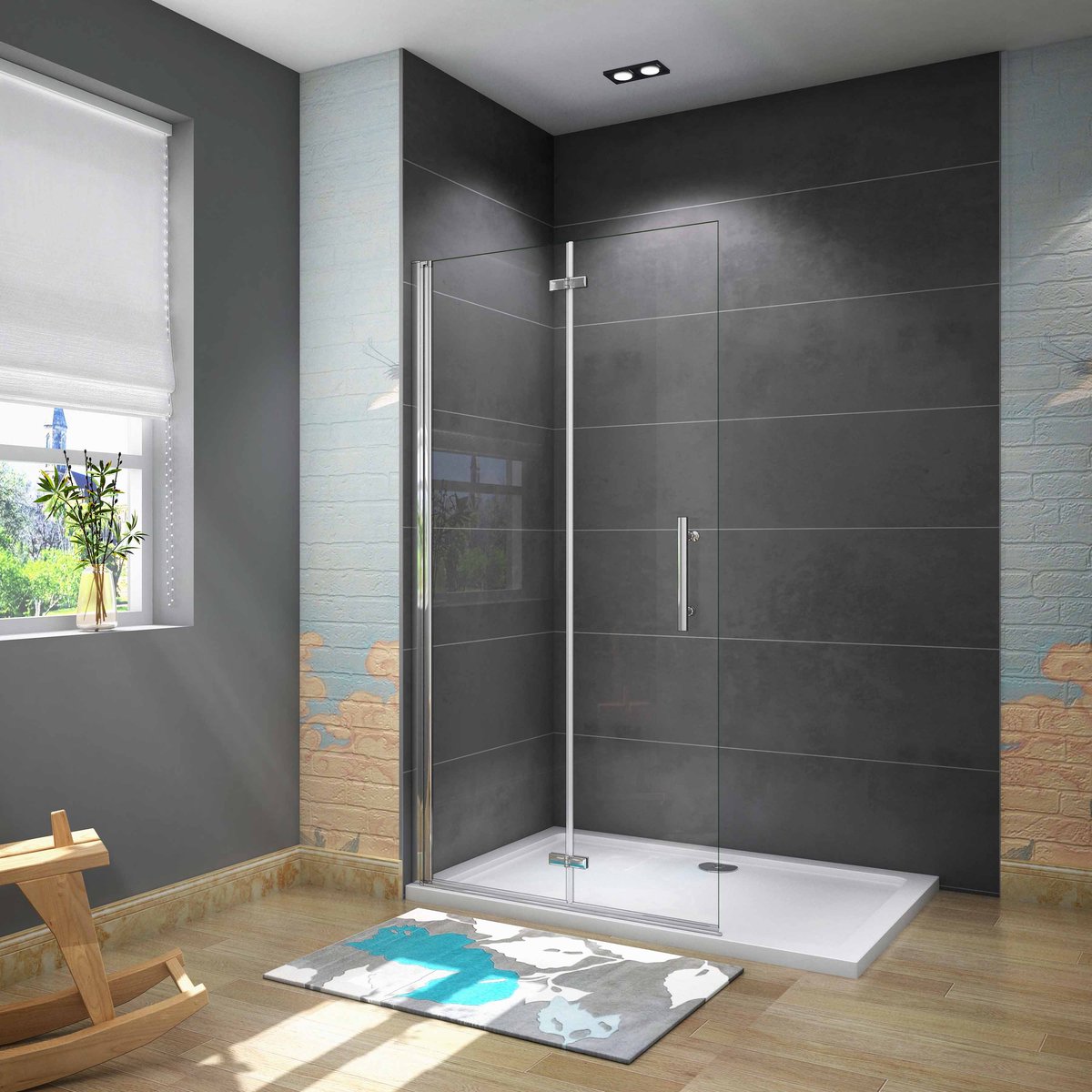 2-delige inklapbaar douchedeur,185 cm hoog,6mm NANO EasyClean veiligheidsglas,95x185 cm