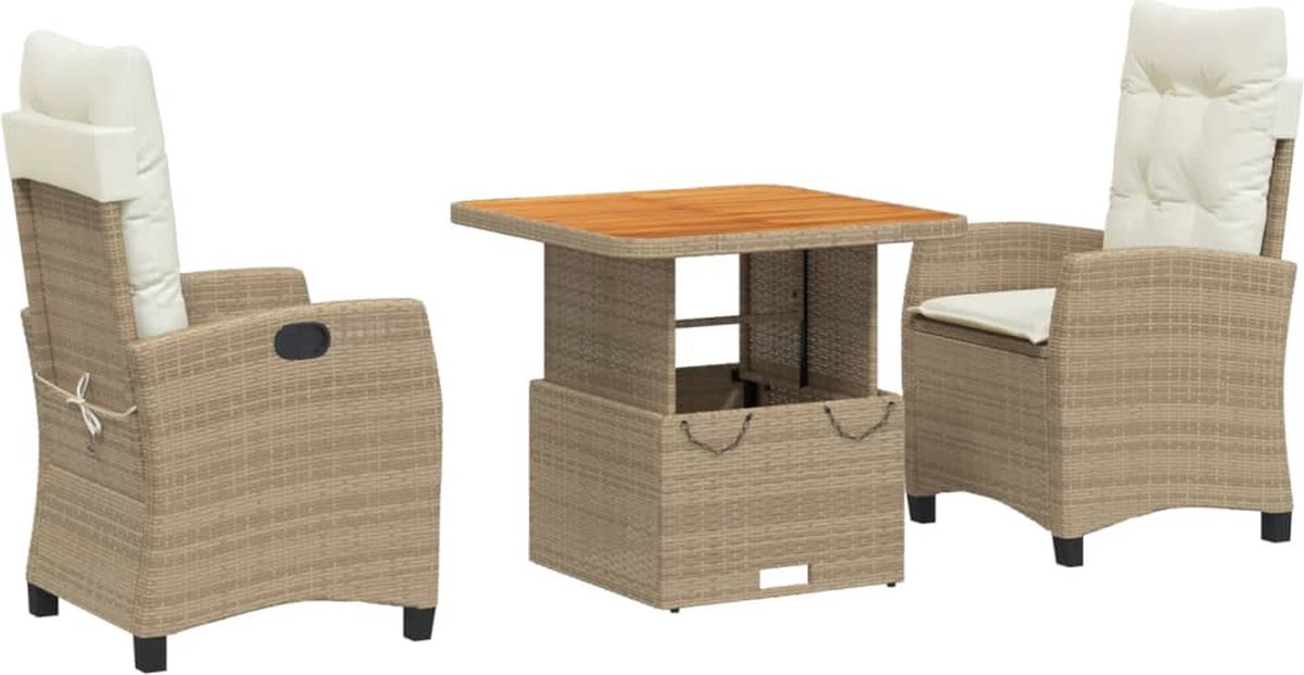 VidaXL 3-delige Tuinset met kussens poly rattan beige