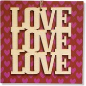Luxe Valentijn Wenskaart Met Houten Ornament - Love love love - 14x14cm