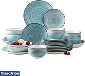 CasaVibe Luxe Plate Set - Ensemble de Bols - Assiettes - Assiettes plates - lot de 24 - 6 personnes - service de table - Blauw - Wit