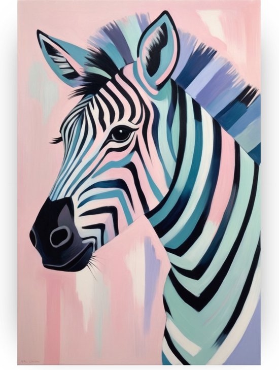 Zebra in pastelkleuren schilderij - Zebra glasschilderij - Glas schilderij slaapkamer - Muurdecoratie landelijk - Acrylaat - Wanddecoratie slaapkamer - 40 x 60 cm 5mm