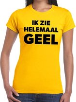 Ik zie helemaal geel tekst t-shirt dames L