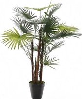 Groene fortunei handpalm/henneppalm kunstplant 90 cm in zwarte pot - Kunstplanten/nepplanten - Kantoorplanten
